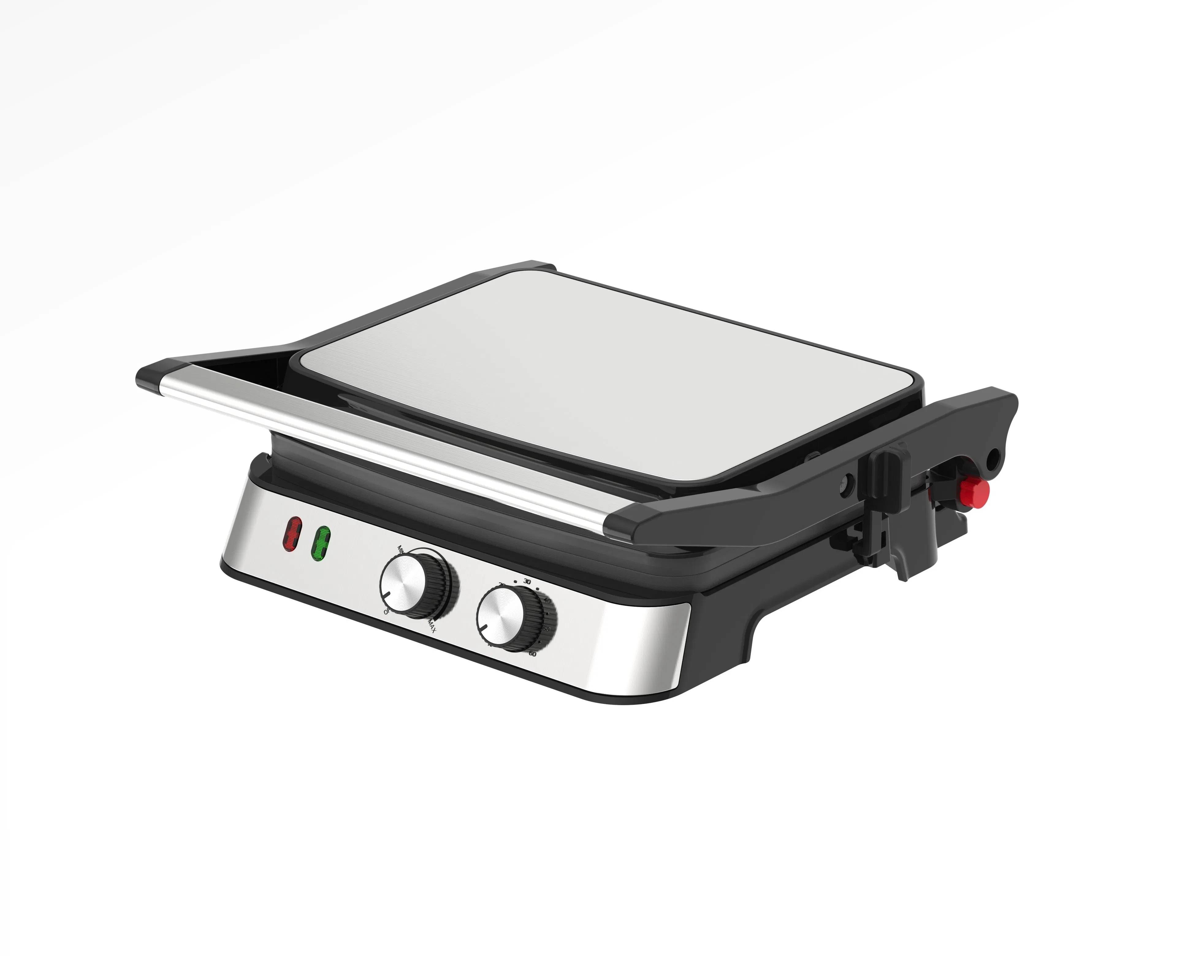 Panini Grill Press, Sandwich Maker Press, Contact Grill, Non-Stick Grill, 60-Minute Timer, 180 Degrees Opening, Stainless Steel