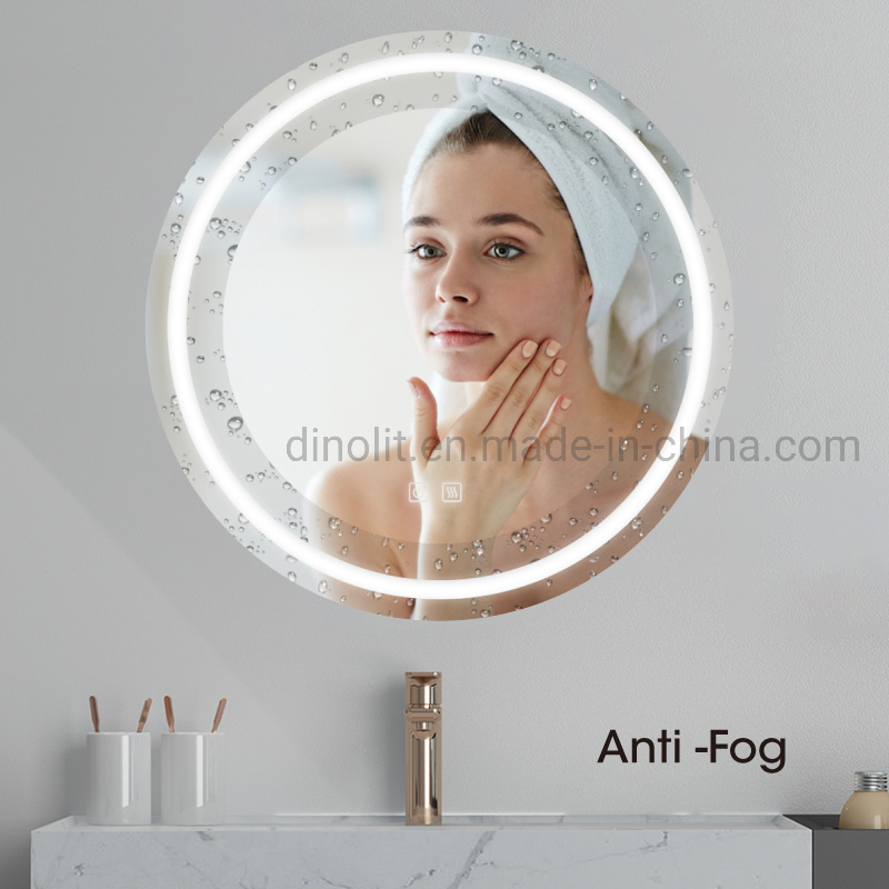 Hotel/Restaurant Project Luxury Fogproof Wash Basin Bathroom LED Illuminated Smart Wall Mounted Makeup Mirror with Touch Switch/Anti-Fog Film/Digital Clock CE