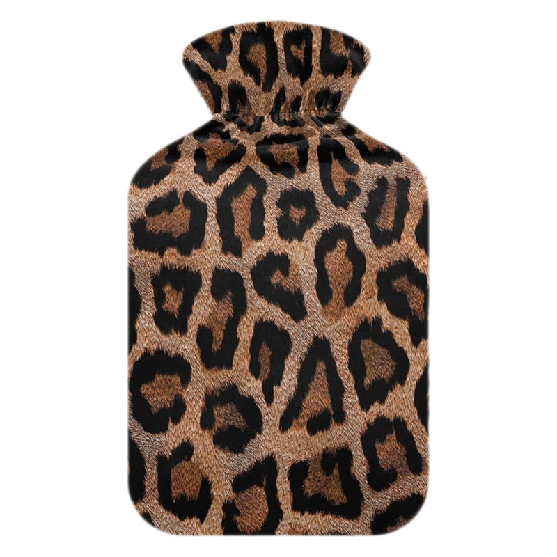 1000ml / 2000ml Rubber Hot Water Bag Hand Warmer Hot Water Bottle with Classic Leopard Fleece Cover