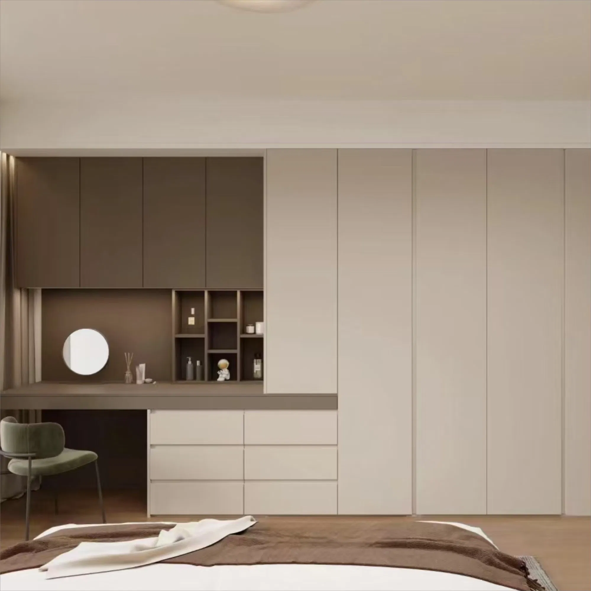 Modern Style Grey Furniture Flush Door Bedroom Closet Wardrobe with Pull Handlesa