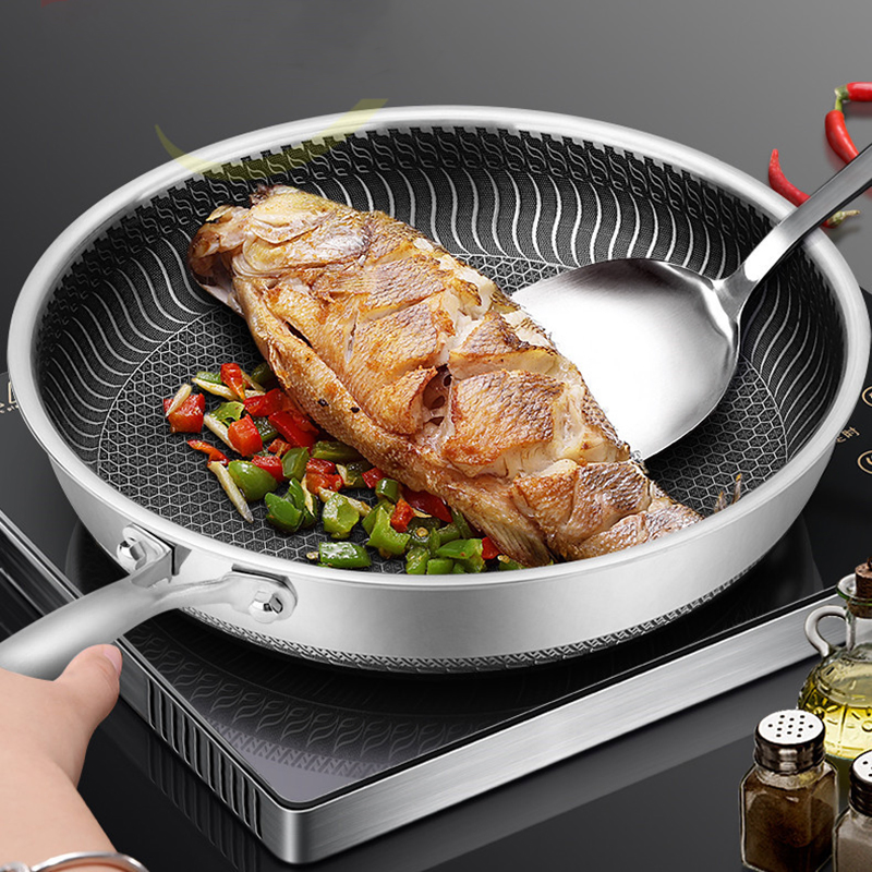 Non-Dtick Flat Bottomed Steak Pancake 316 Stainless Steel Frying Pan