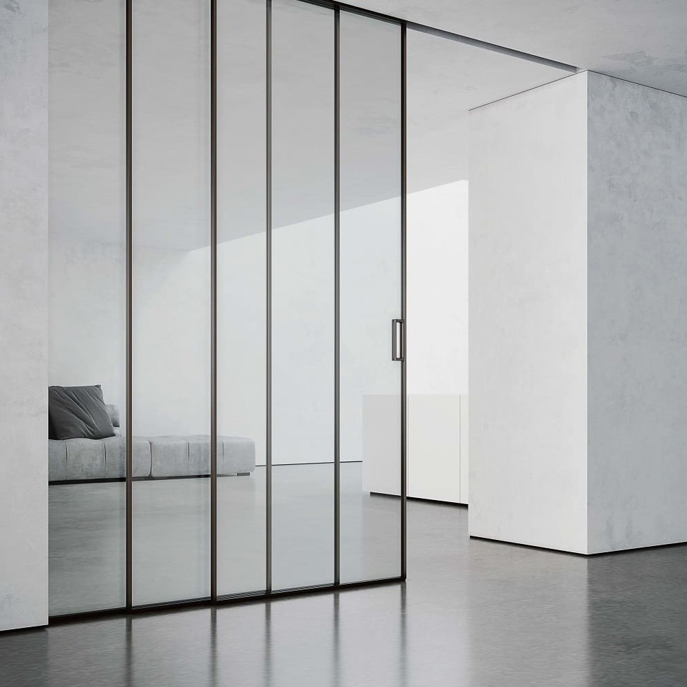 Modern Sleek Minimalist Slimline Sliding Glass Door Double Doors