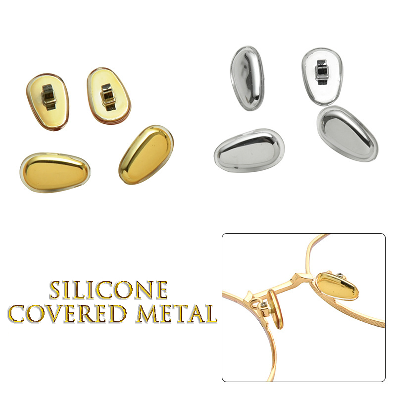 Wholesale Silicone Covered Gold Silver Metal Nose Pads Eyewear Accessories Suitable Glasses Parts for Eyeglasses and Sunglasses