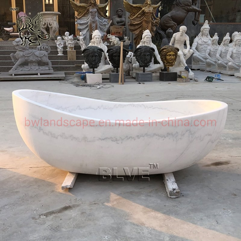 Blve Bathroom Luxury Natural Stone Home Bath Tub White Solid Marble Freestanding Bathtub