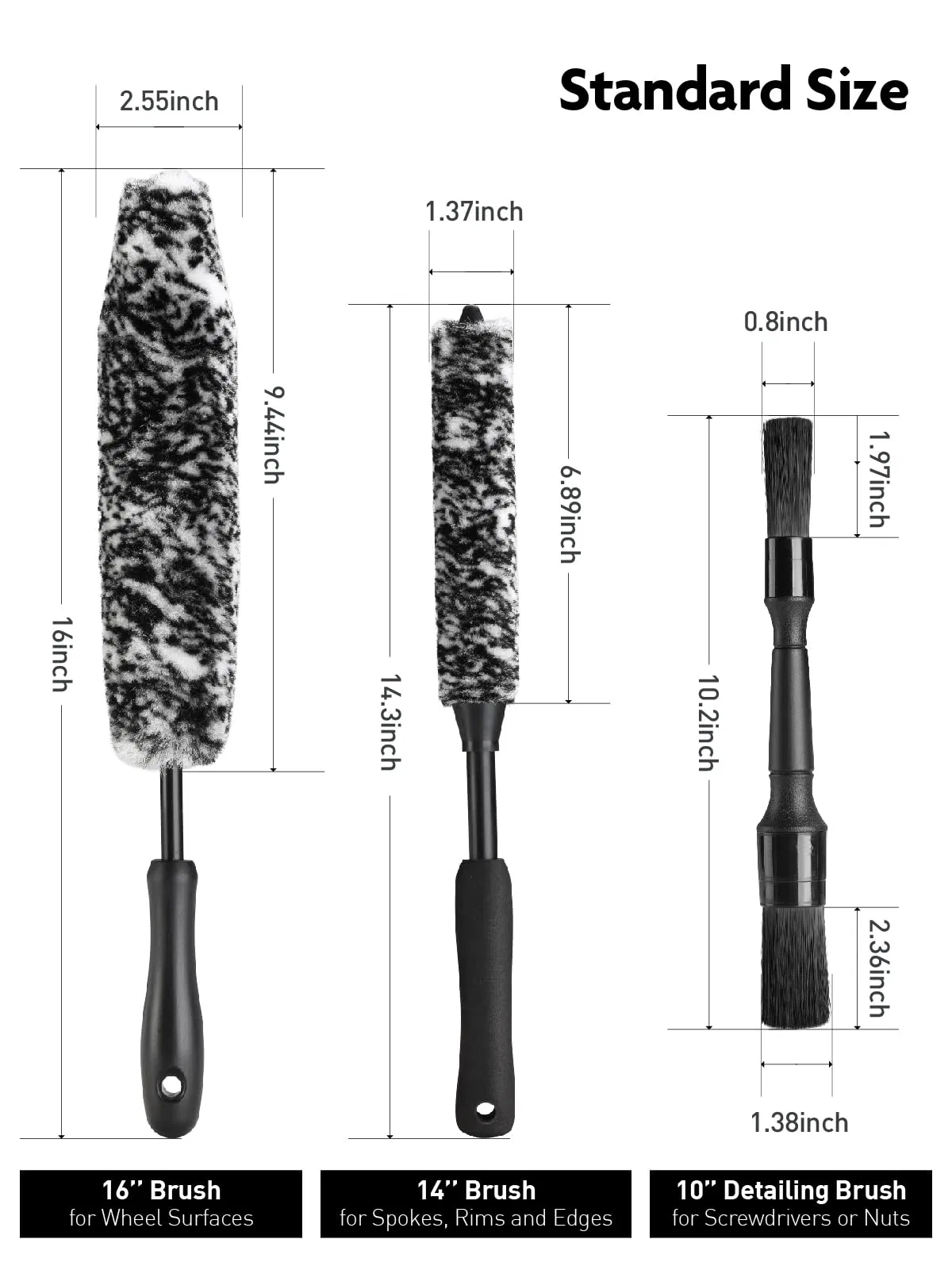 3PCS Car Wheel Detailing Cleaning Set for Soft-Bristled Rims Brush Auto Detailing Brush Set