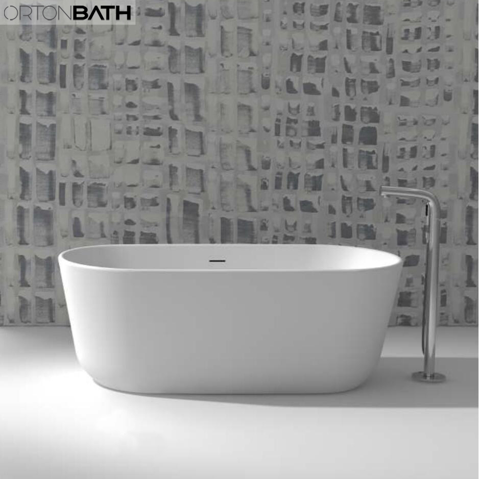 Ortonbath White Oval Solid Surface Acrylic Freestanding Hot Swim SPA Bathtub Bath Tub Freestanding Palstic Sanitary Ware Bathtub with 2 Grab Bar