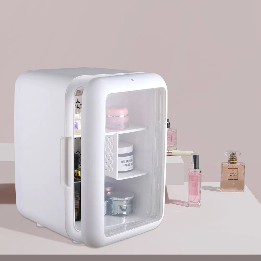 Air Cooling Frost Free 9L Transparent Door Mini Fridge for Cosmetics and Food