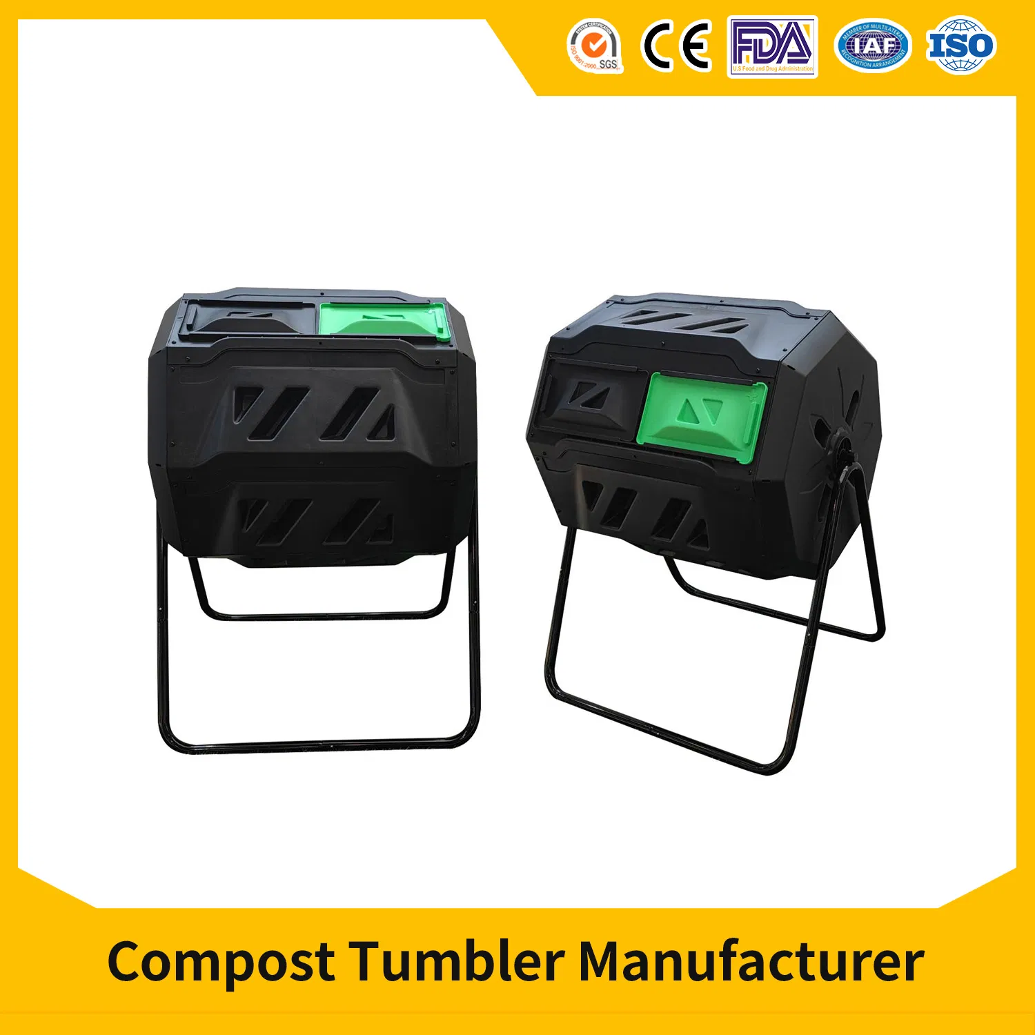 160L Weatherproof Black Garbage Can Large Capacity Garden Wholesale Twin Compost Tumbler