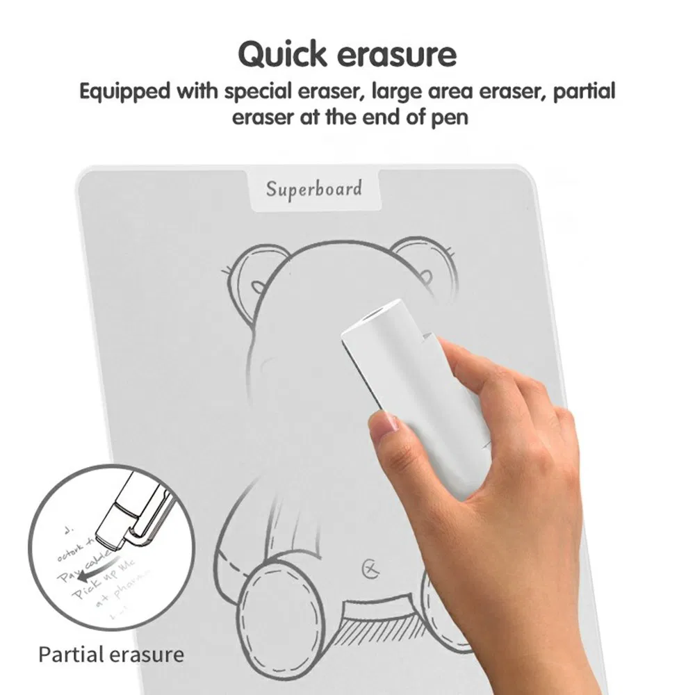 10 Inch ABS Plastic Magnetic Writing Tablet Nano Microcapsule Drawing Board with Eraser and Pen - White
