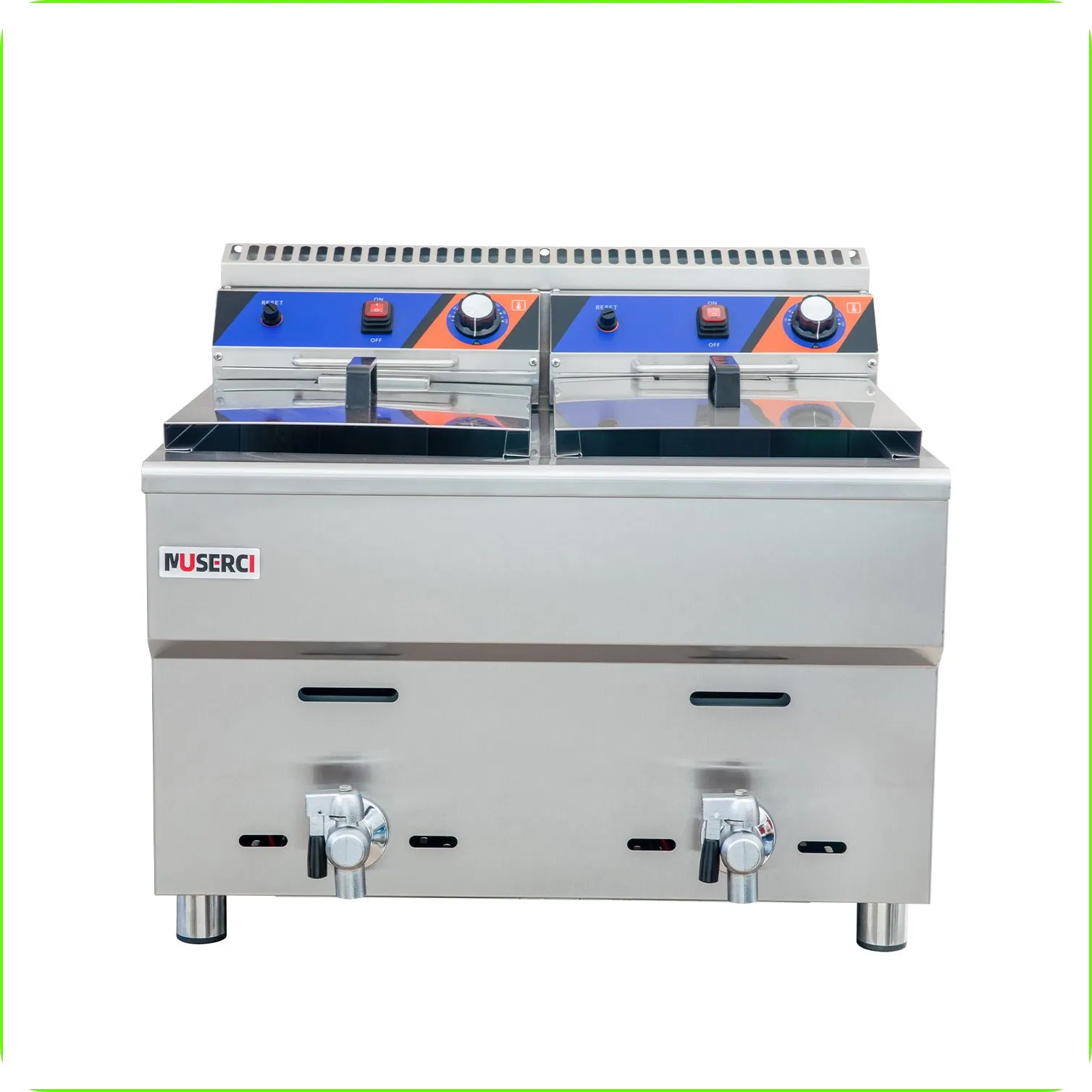 Stainless Steel Energy Saving Gas Deep Fryer Double 36L Tanks Fast Heating