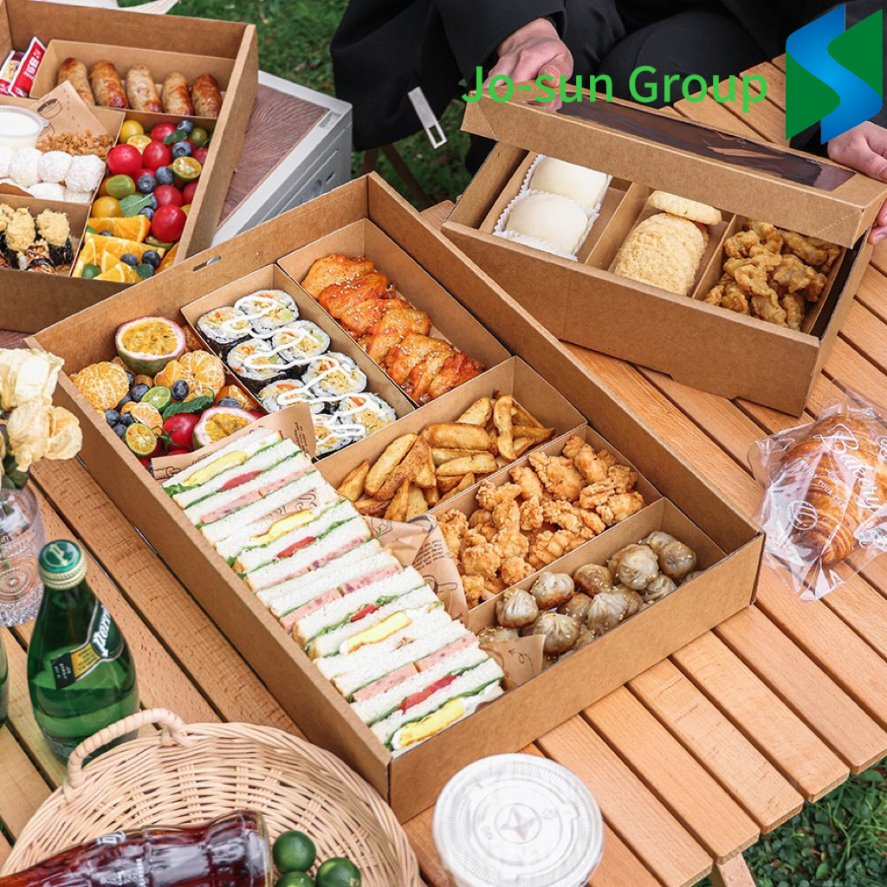 Picnic Party Chocolate Cookie Kraft Paper Dessert Treat Boxes Catering Packaging Platter Box with Window Lid