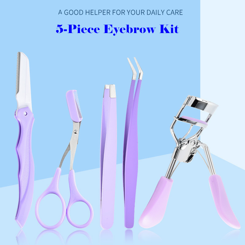 DIY Stainless Steel Eyebrow Grooming Shaping Complete Brow Tool 5-Piece Eyebrow Kit