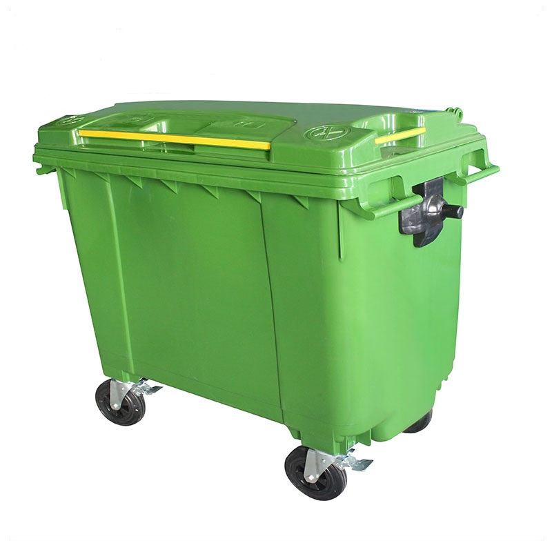 4-Wheeled Outdoor 660 Liter Plastic Industrial Garbage Bin Dustbin Container with Brakes