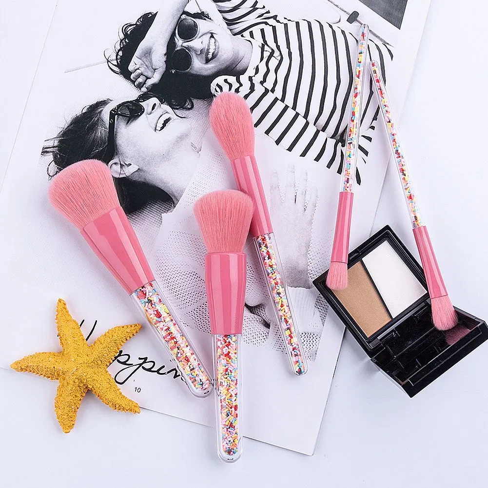 Colorful Candy Inside Transparent Handle Makeup Brush Set for Blush Foundation Eyebrow 5PCS in One