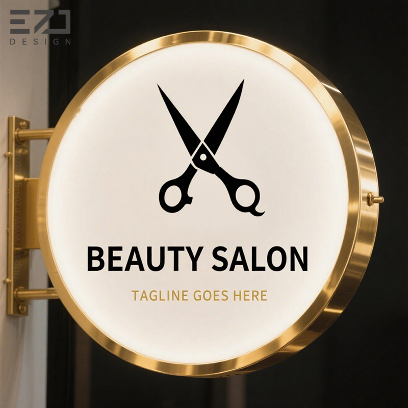 Free Design UV Printing Round Electroplating Gold Mirror Beauty Salon Light Box