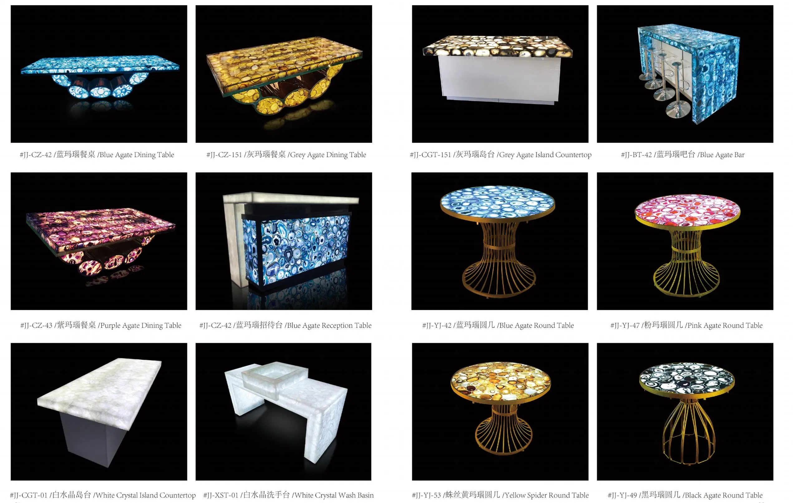 Gem Stone Backlit Series Blue Agate/Grey Agate/ Dining Table Island Countertop Wall Background