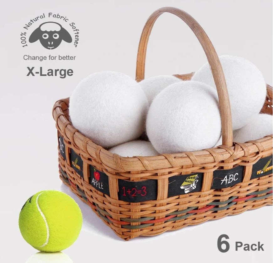 Wool Dryer Balls Organic 6-Pack Chemical Free Fabric Softener Laundry Ball