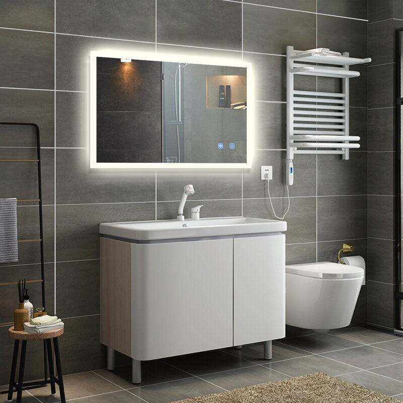 Hotel Home Decoration Wall Mounted Illuminated Rectangle Bathroom LED Mirror with Defogger