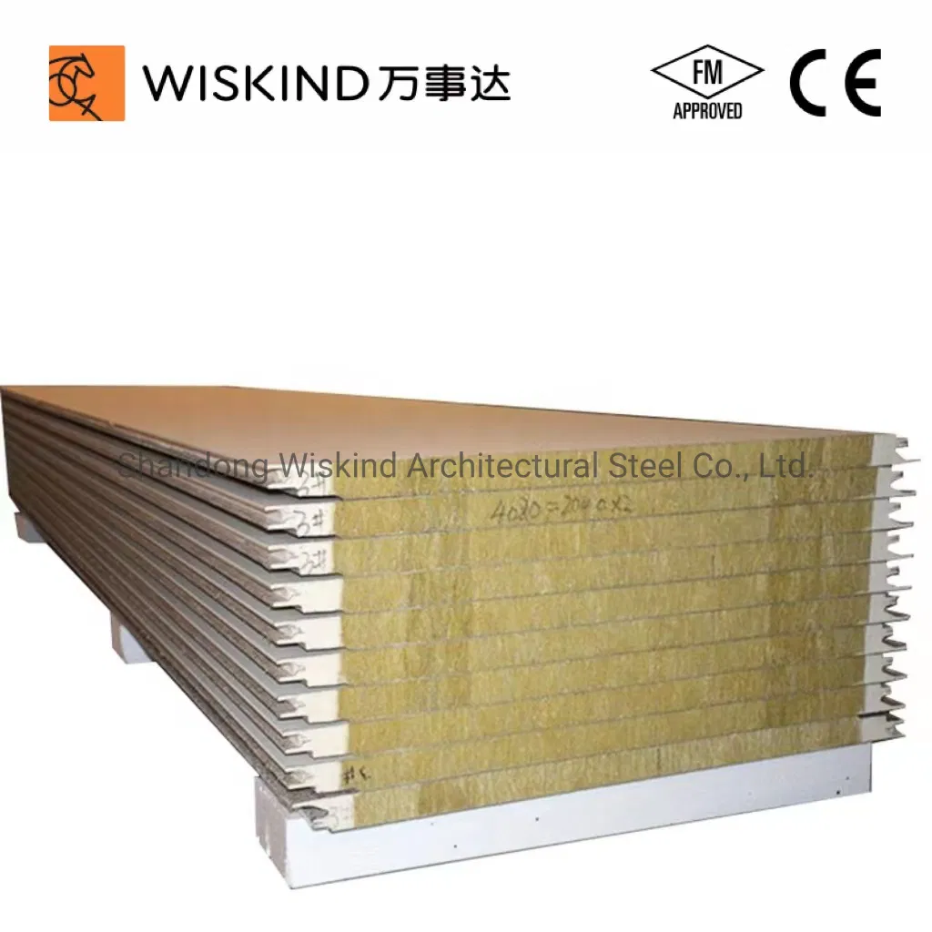 Light Weight Prefab Fire-Proof Rock Wool/EPS/PU Sandwich Wall Roof Panel for External Wall