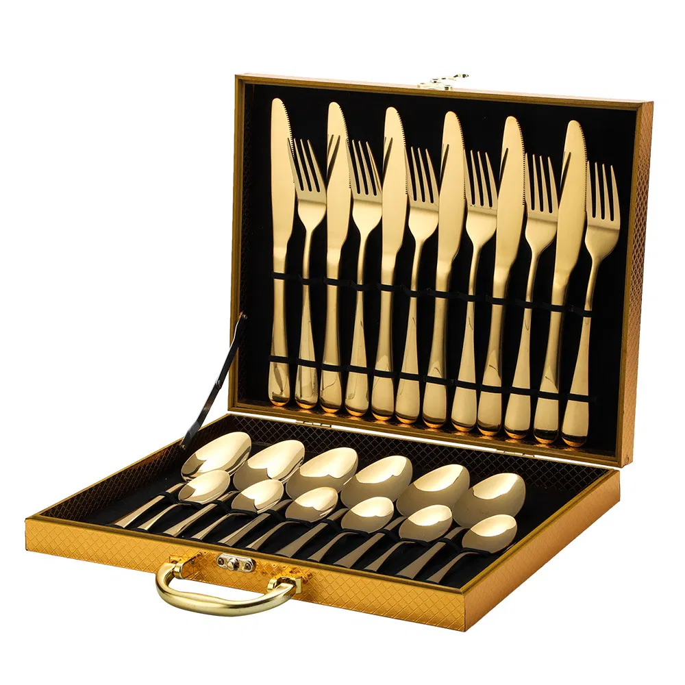 Hot Sell 24PCS Stainless Steel Hotel Restaurant Spoon Fork Steak Knife Cutlery Sets 24 PCS Cutlery Set Gold Silver Cutlery Sets Stainless Steel 24 PCS