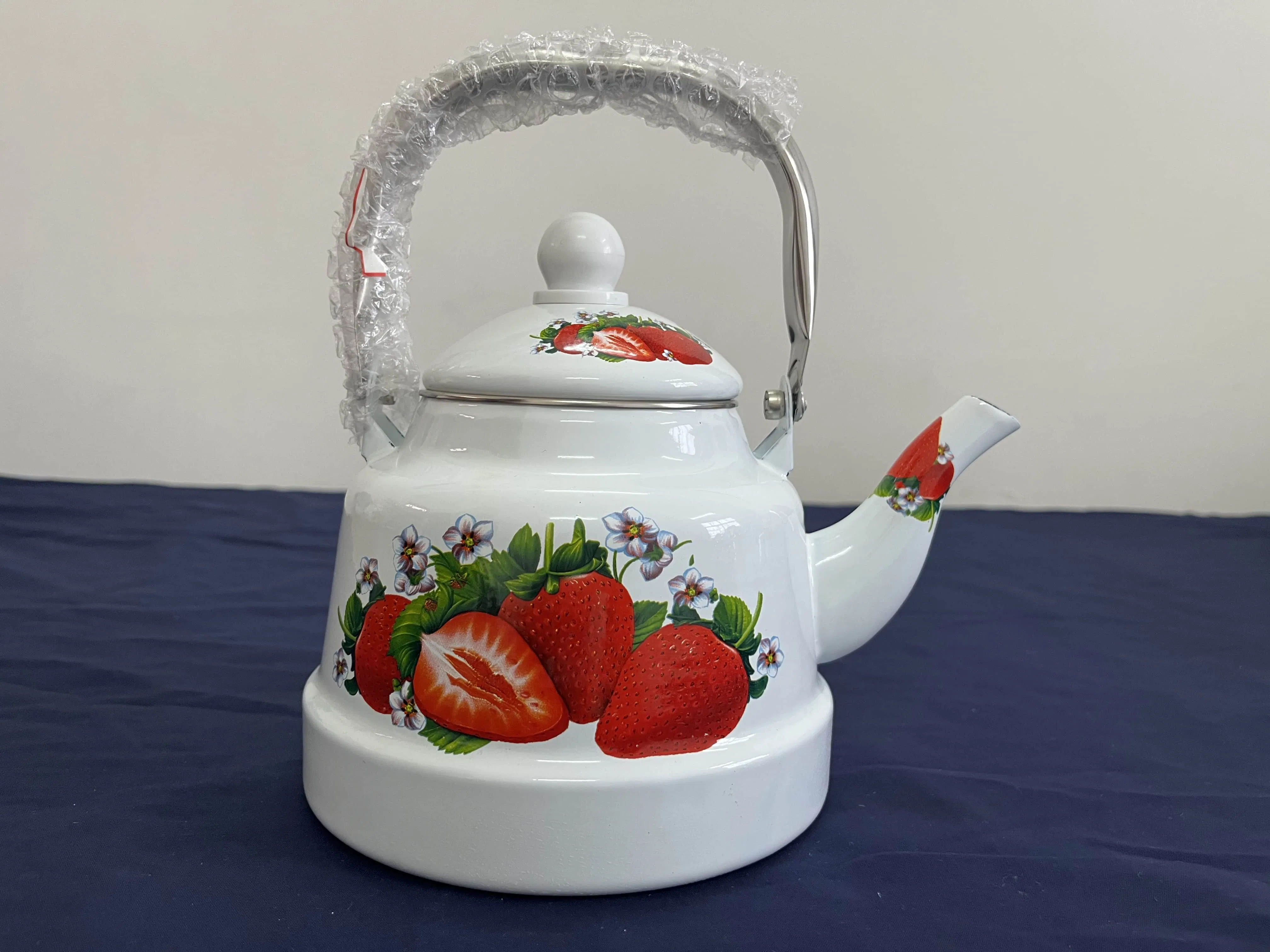 Enamel Kettle with White Floral Lid Decal Stainless Steel Handle