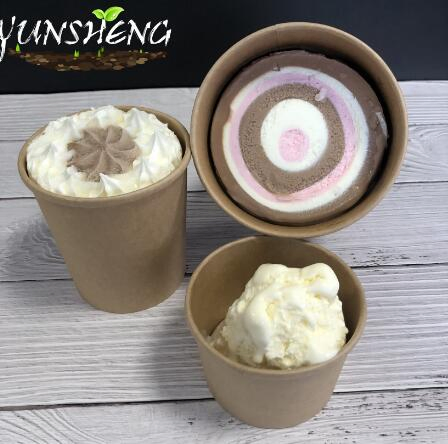 Biodegradable Compostable Brown Kraft or Light Brown Bamboo Pulp Disposable Paper Cups for Drinking or Dessert Like Ice Cream.