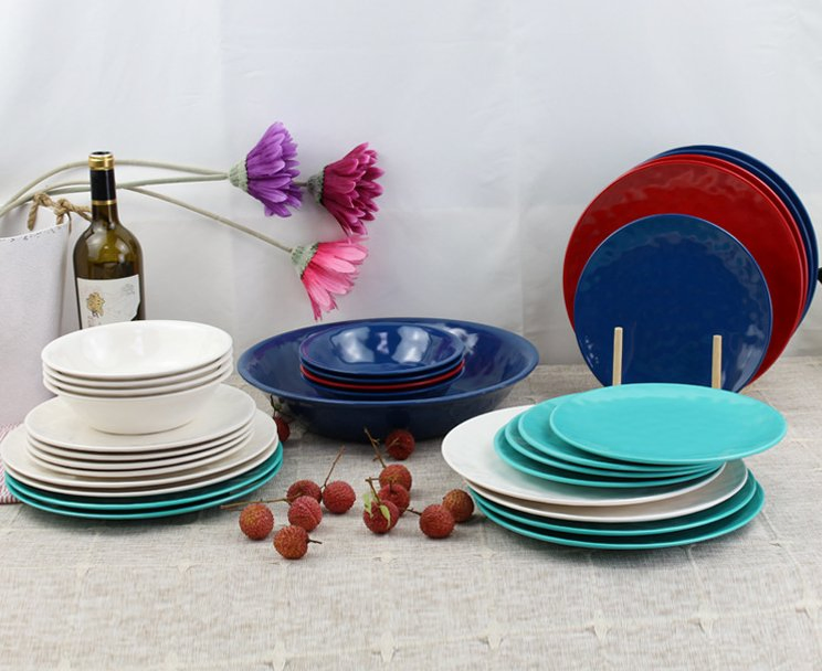 Baby Blue Color Home Restauant Use Houseware Solid Color Melamine, Customized Top Grade Plastic Melamine Diner Set