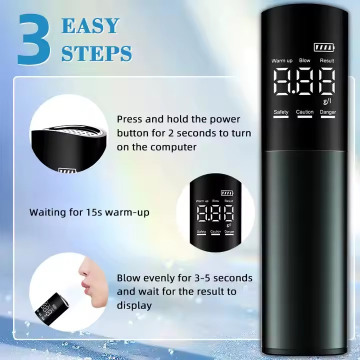 Non-Contact Breathalyzer Portable Breathalyzer Tester with 3-Color Screen Display Personal Accuracy Breath Alcohol Tester