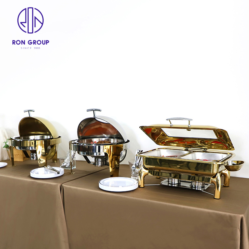 Factory Price Buffet Stove Hydraulic Pressure All Gold Rectangle Food Warmer Electric Ues Fuel Use Chafing Dish