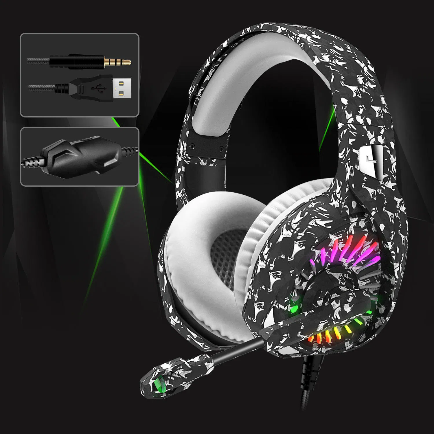 Factory Camouflage Head-Mounted Internet Cafe Wired Gaming Computer Headphones Game Headsets with Microphone