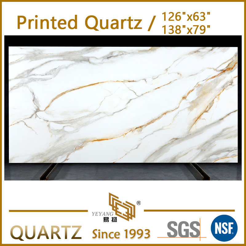 Taj-Mahal 3D-Printed Quartz Slab Premium Full-Body Customized Printed Quartz Stone Bulk Sales