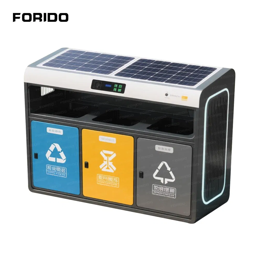 Outdoor Photovoltaic Intelligent Garbage Classification Bin with Touch Screen Sensor Cover