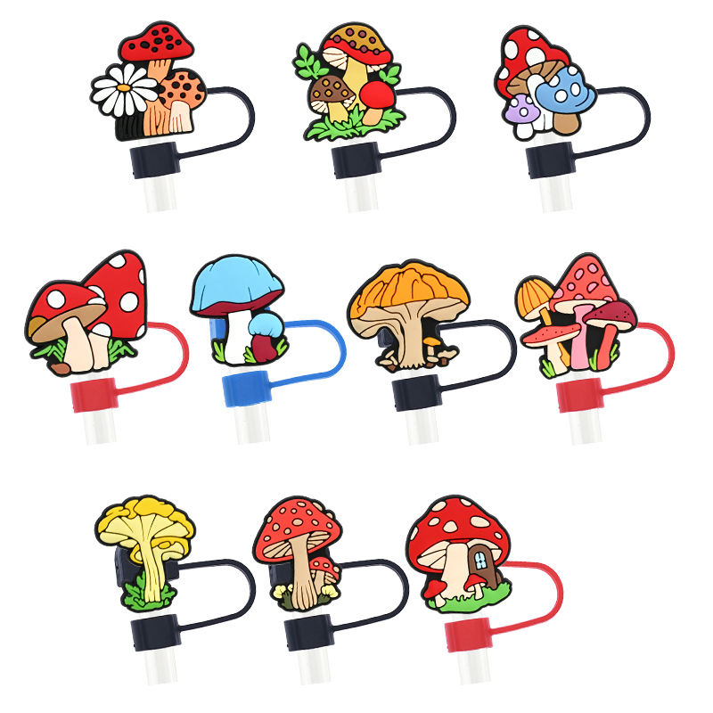 Vibrant Mushroom Drink Cup Covers with Whimsical Straw Toppers