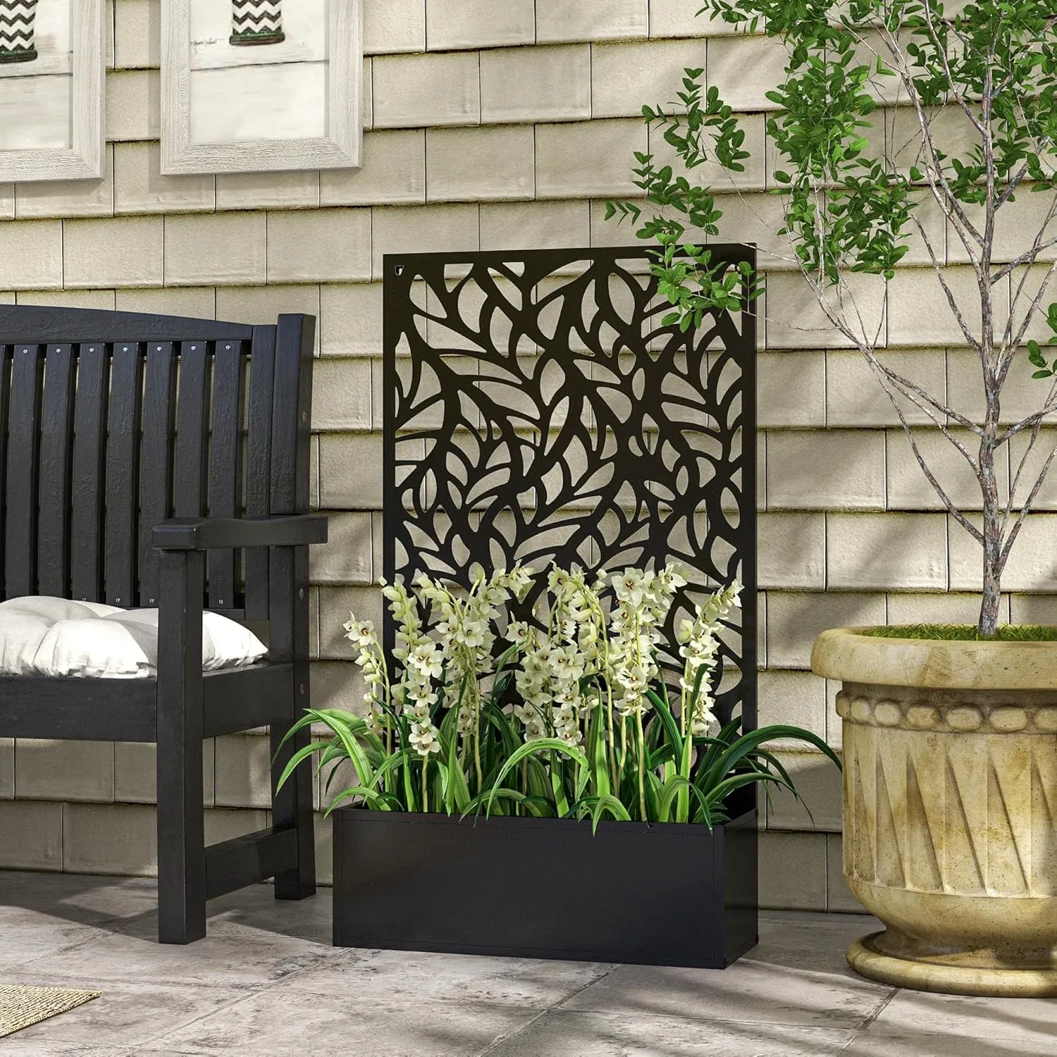 Yw Industrial Custom Service Manufacturer Garden Patio Heavy Metal Powder Coated Privacy Screen Planter Box with Trellis