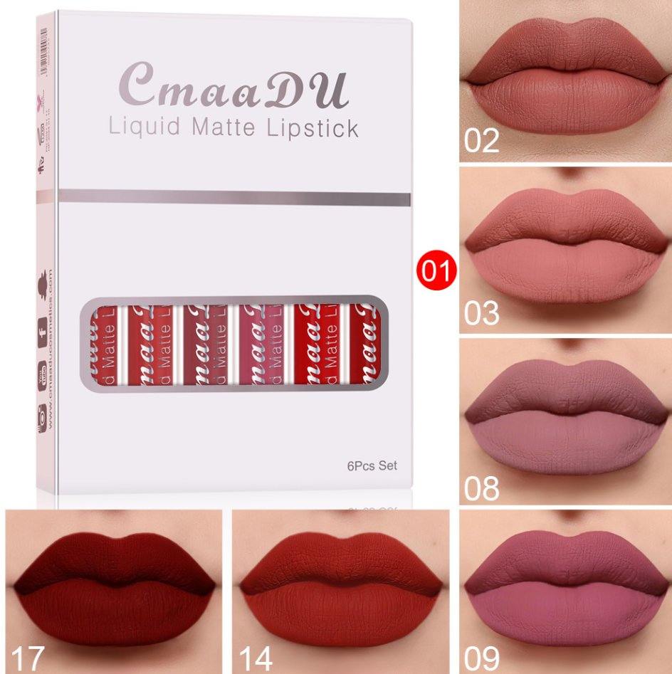 Online Wholesale in Stock Summer Moisturizing Sunscreen 24 Hours Long Lasting Not Easy to Stick Cup Matte Lipstick 6PCS Gift Box Set