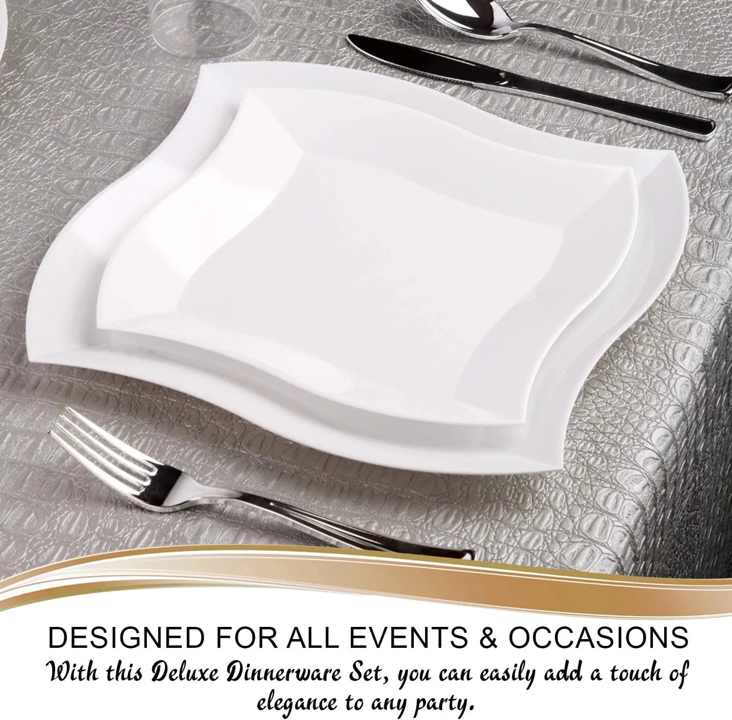 Disposable Plastic Dessert 7" Heavy Duty Wave White Salad Plates