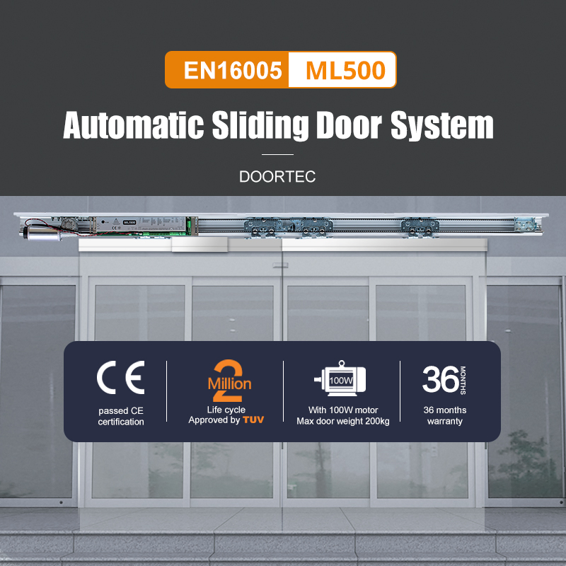 200kg En16005 Ml500 Commercial Smart Electric 24V Motor Single Automatic Glass Sliding Sensor Door Opener with Push Buttons