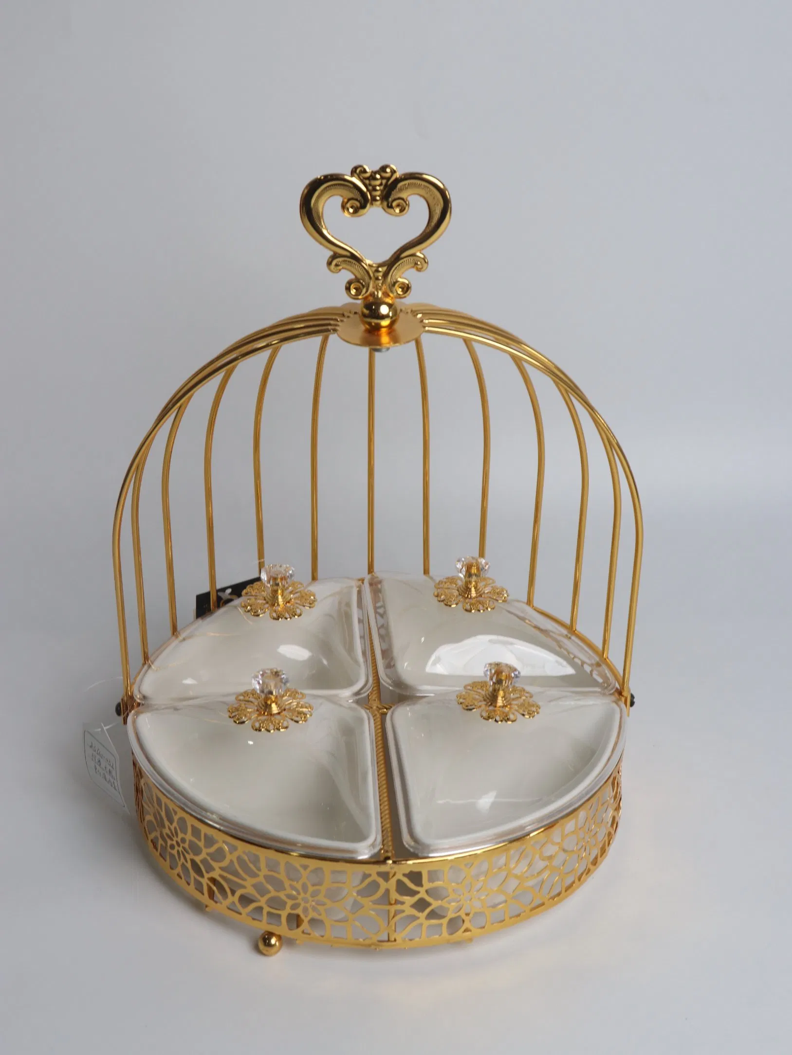 Kitchenware Gold Plated Iron Tray with Plastic Bowl Set Candy Tray