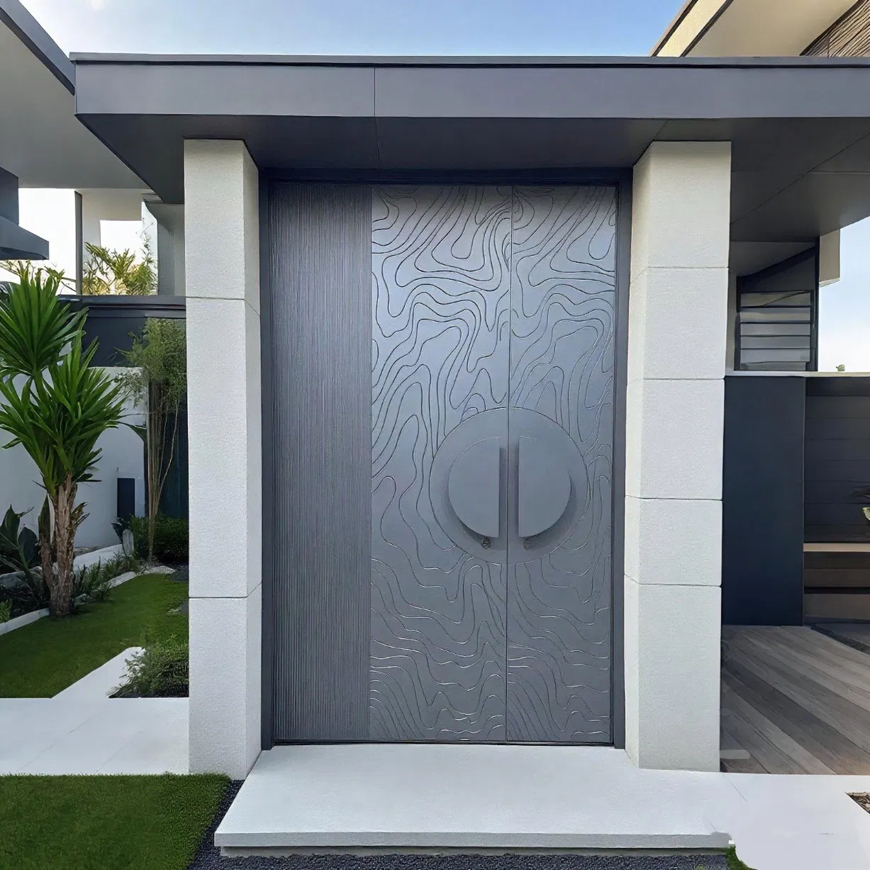 Modern Aluminum Entry Door with Artistic Abstract Design