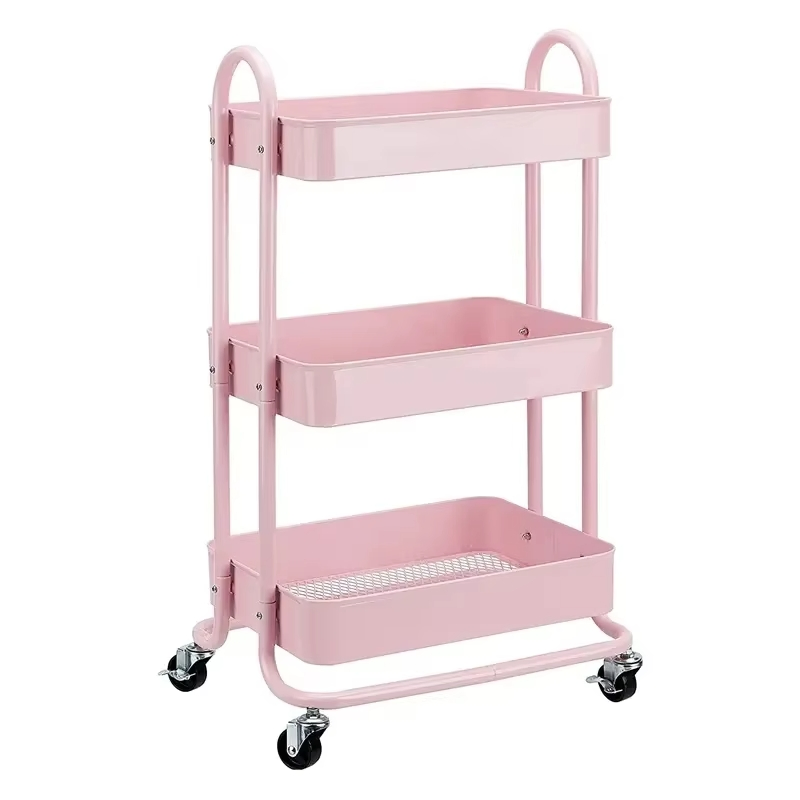3-Tier Rolling Metal Utility Cart Mesh Storage Trolley for Salon
