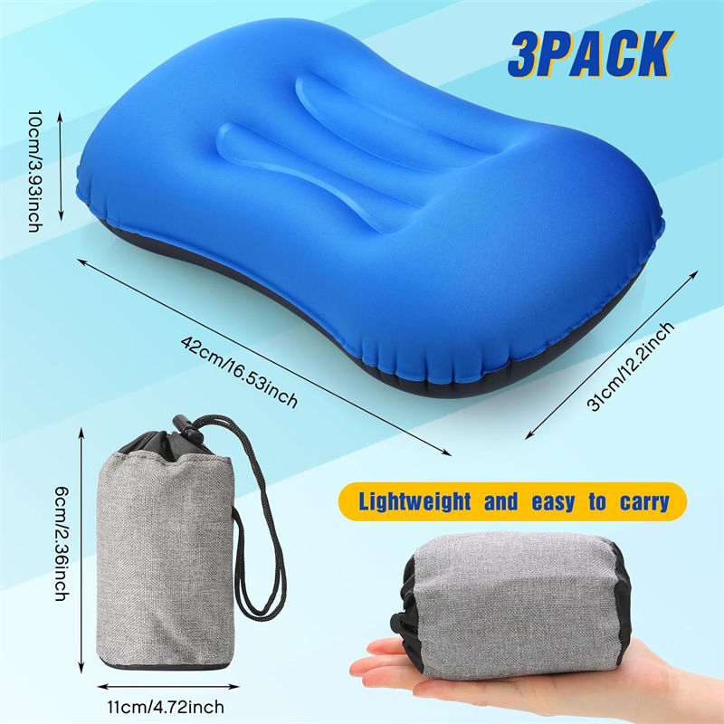 Good Price High Quality Lightweight Inflating Pillows Relief Rescue Portable Backpacking Inflating Pillow Ergonomic Neck Lumbar Support Dark Blue
