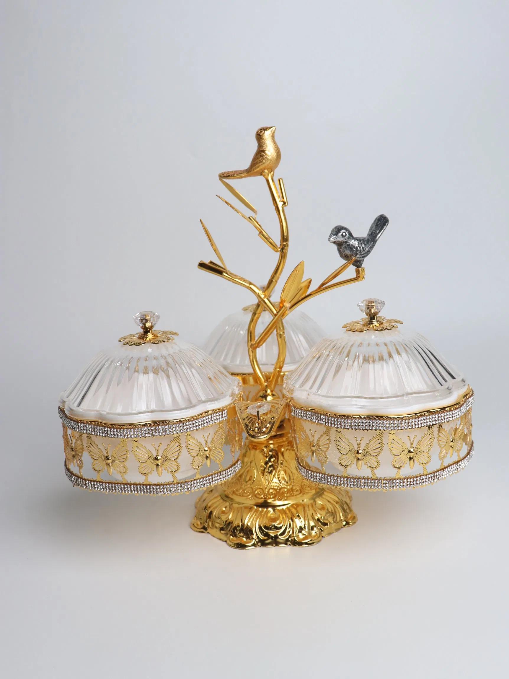 Home Ornament Gold-Plated Iron Frame with 3 Rectangle Plastic Bowl Sets