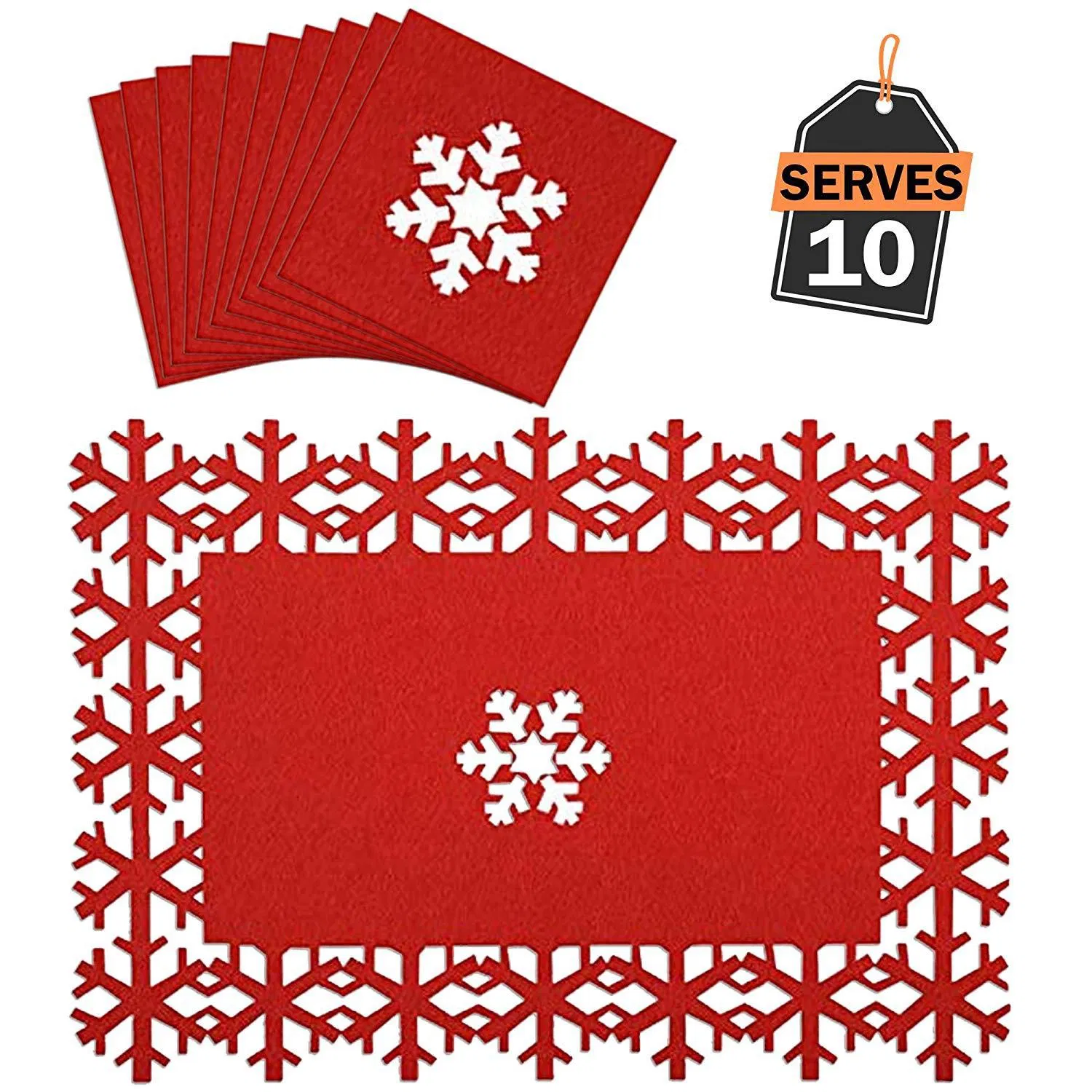 Christmas Snowflake Placemats and Coaster Set Winter Red Felt Table Mat for Xmas Winter Wedding Party Dinner Table Decoration