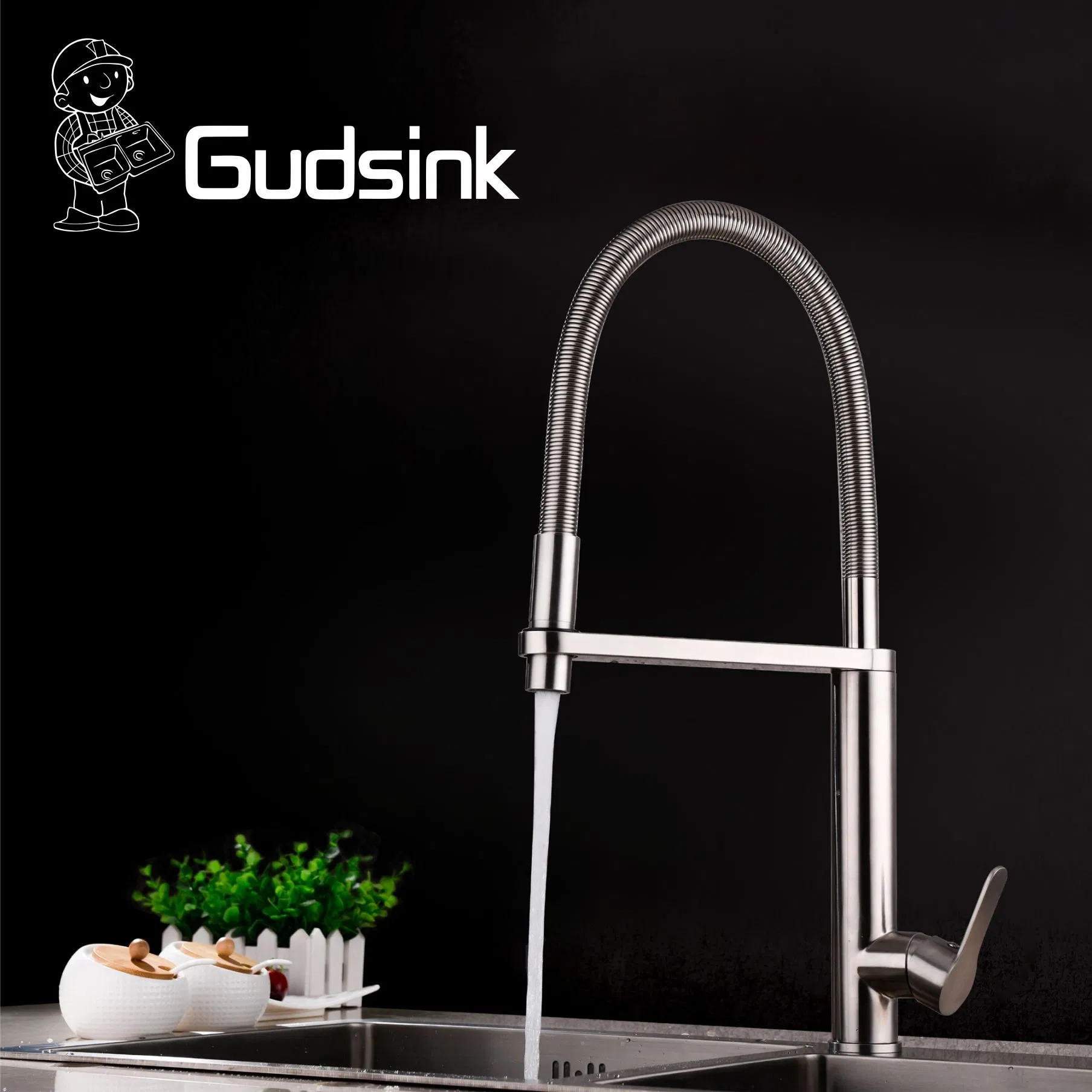 Kitchen Sink Faucet Mixer Tap with Pull-out Sprayer Stainless Steel