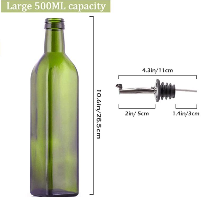Hot-Selling Square Glass Olive Oil Bottle, Dark Green Camellia Oil Glass Bottle