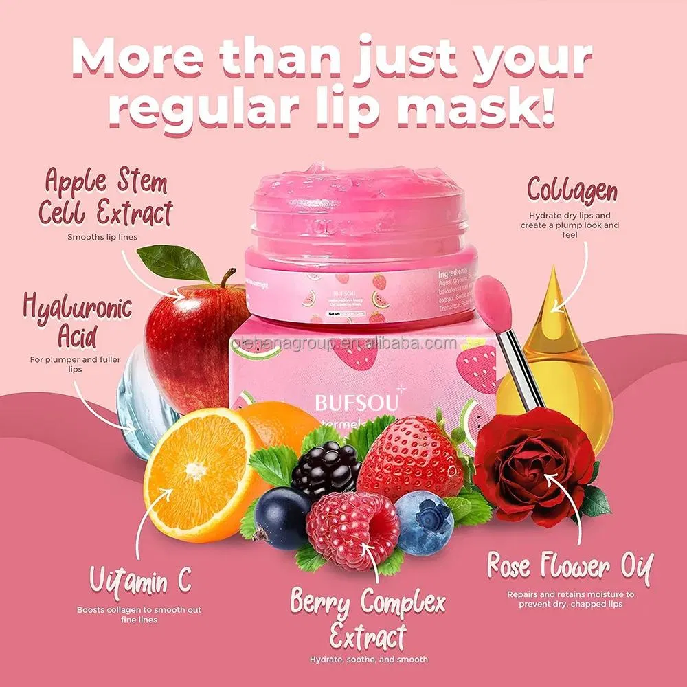 Private Label Natural Skin Care & Tools Watermelon Sugar Scrub Cherry Hydrating Collagen Lip Sleeping Mask 6 in 1 Lip Care Set