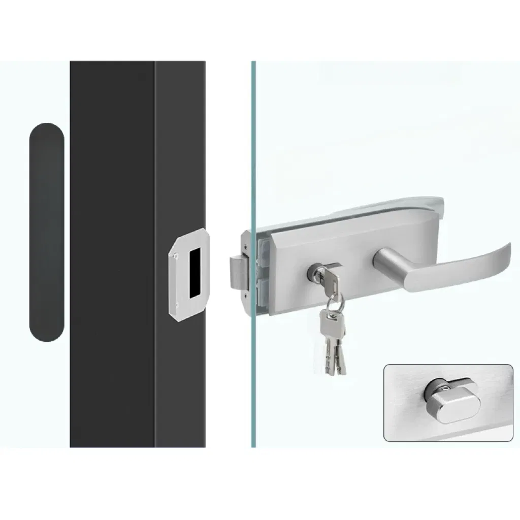 Zinc Alloy Frameless Glass Lock with Fixed Handle for Glass Door