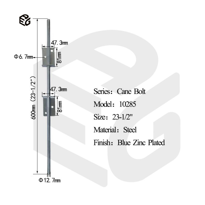 Black Powder Coated Cane Bolt for Garden Gates & Fences, 18" Heavy Duty Steel Bolt