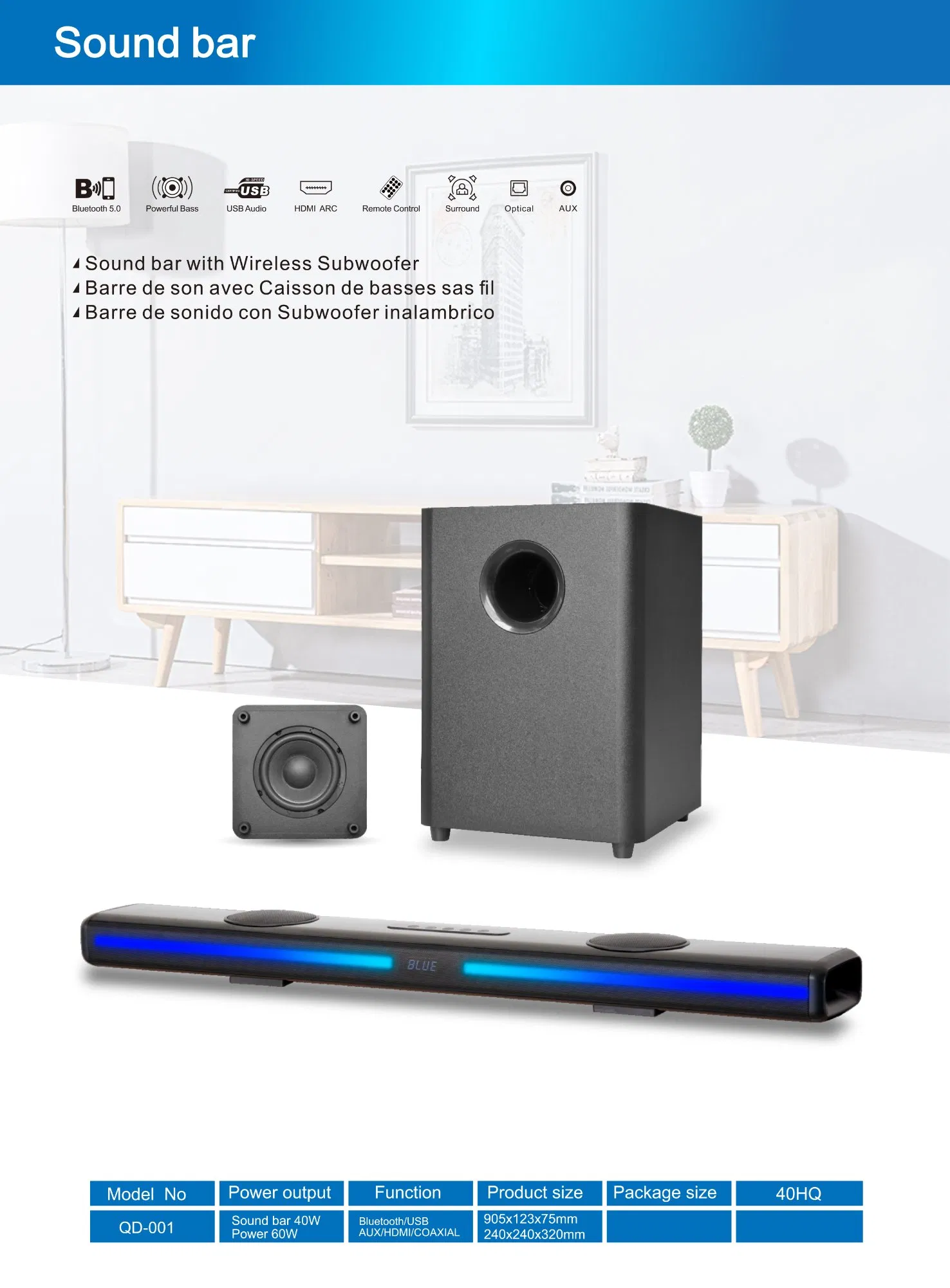 Soundbar Speaker Home Theater Cheap Price with USB Bluetooth