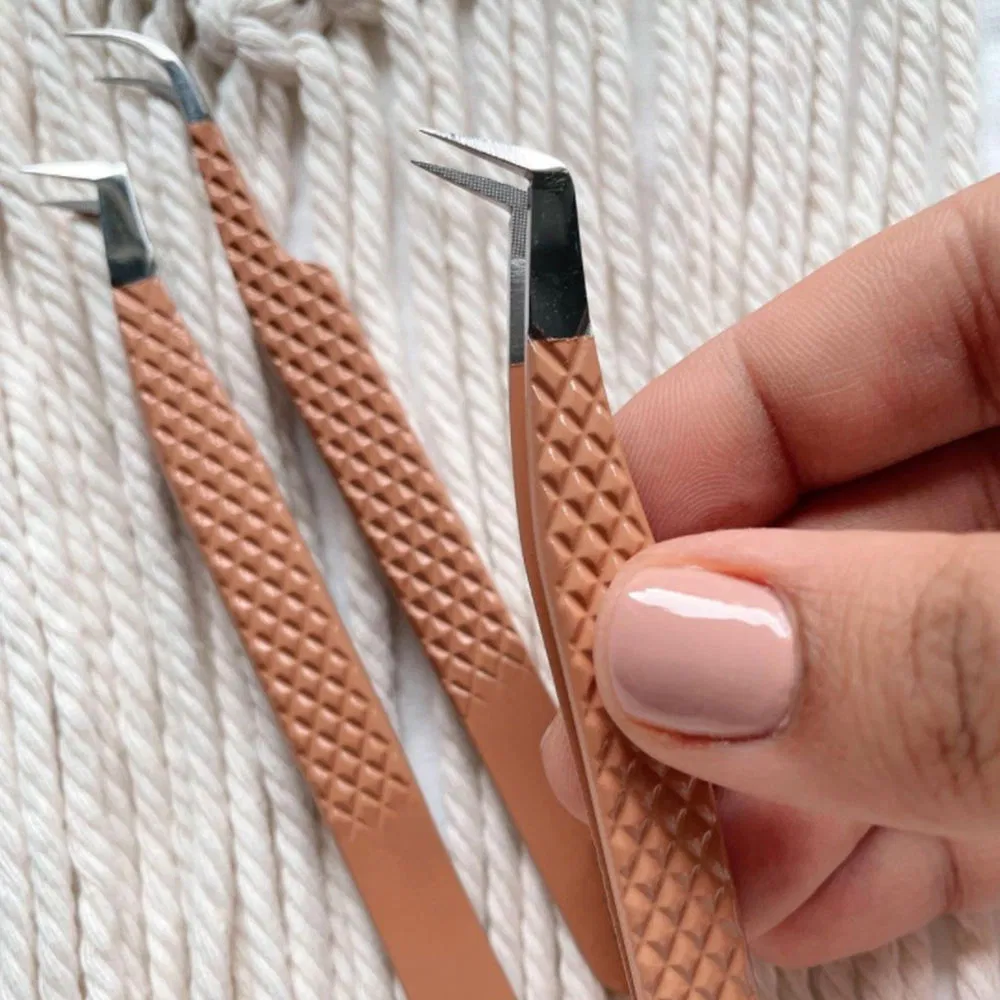 Wholesales Color Eyelash Eyebrow Beauty Stainless Steel Lash Plastic Fiber Tip Tweezers